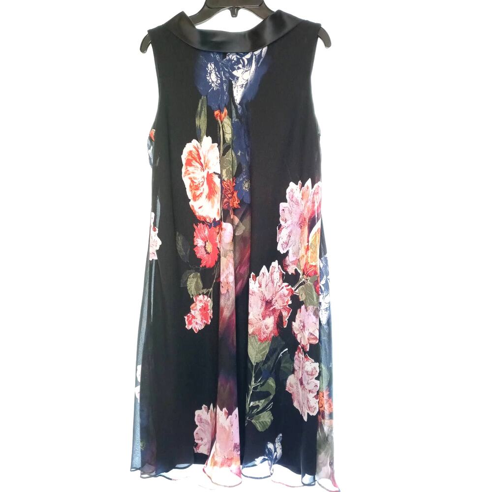 SLNY Black Floral A-Line Dress size 6